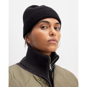 EVERLANE Unisex The Cashmere Fine Rib Beanie One Size Black Stretch NWT